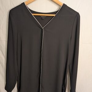 Worthington Black V-Neck Blouse with White Trim